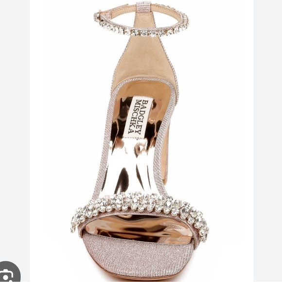 Badgley Mischka Harriet Open Square Toe Rhinestone Rose Gold Block Heel NWOB - Picture 4 of 12